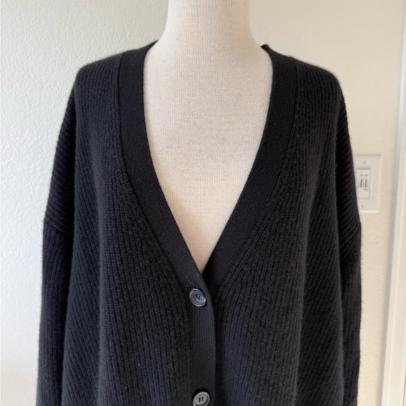 Jenni Kayne Cashmere Cocoon Black Cardigan Sweater Ribbed Oversize XXL - Picture 3 of 8
